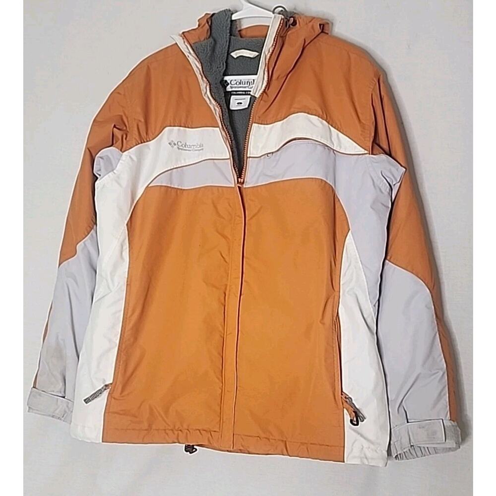 Columbia Orange Zip Up Fleece Jacket Hooded Women’s Size Large
